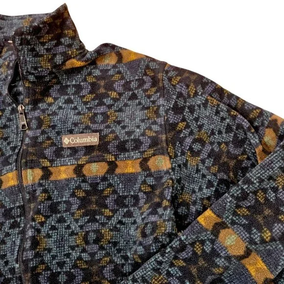 Columbia Steens Jacket Southwest Aztec Tribal Zip Up Fleece Blue Mens Sz L Large - Picture 6 of 13